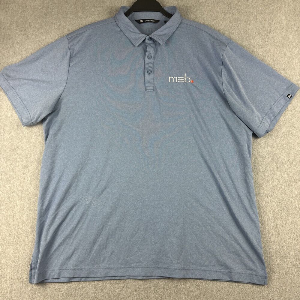 Travis Mathew‎ Shirt Mens XXL Golf Polo S/S Blue Stretch Casual Performance Logo